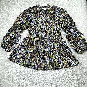 Diane Von Fursteberg Silk Kellen Multi Watercolor Smocked Blouse
